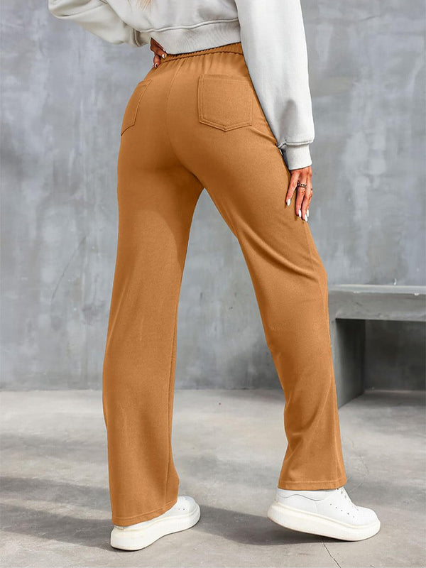 ⏳Högelastiska byxor med flera fickor/Solid color casual straight multi-pocket high elastic pants