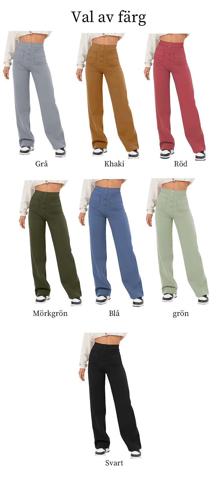 ⏳Högelastiska byxor med flera fickor/Solid color casual straight multi-pocket high elastic pants